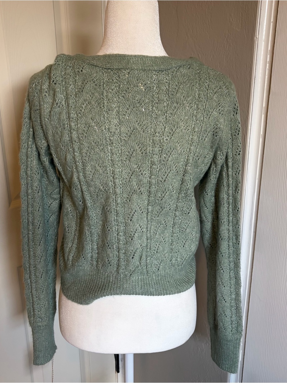Jessica Simpson Sage Green Cable Knit Button Front Cardigan Sweater - Picture 3 of 4